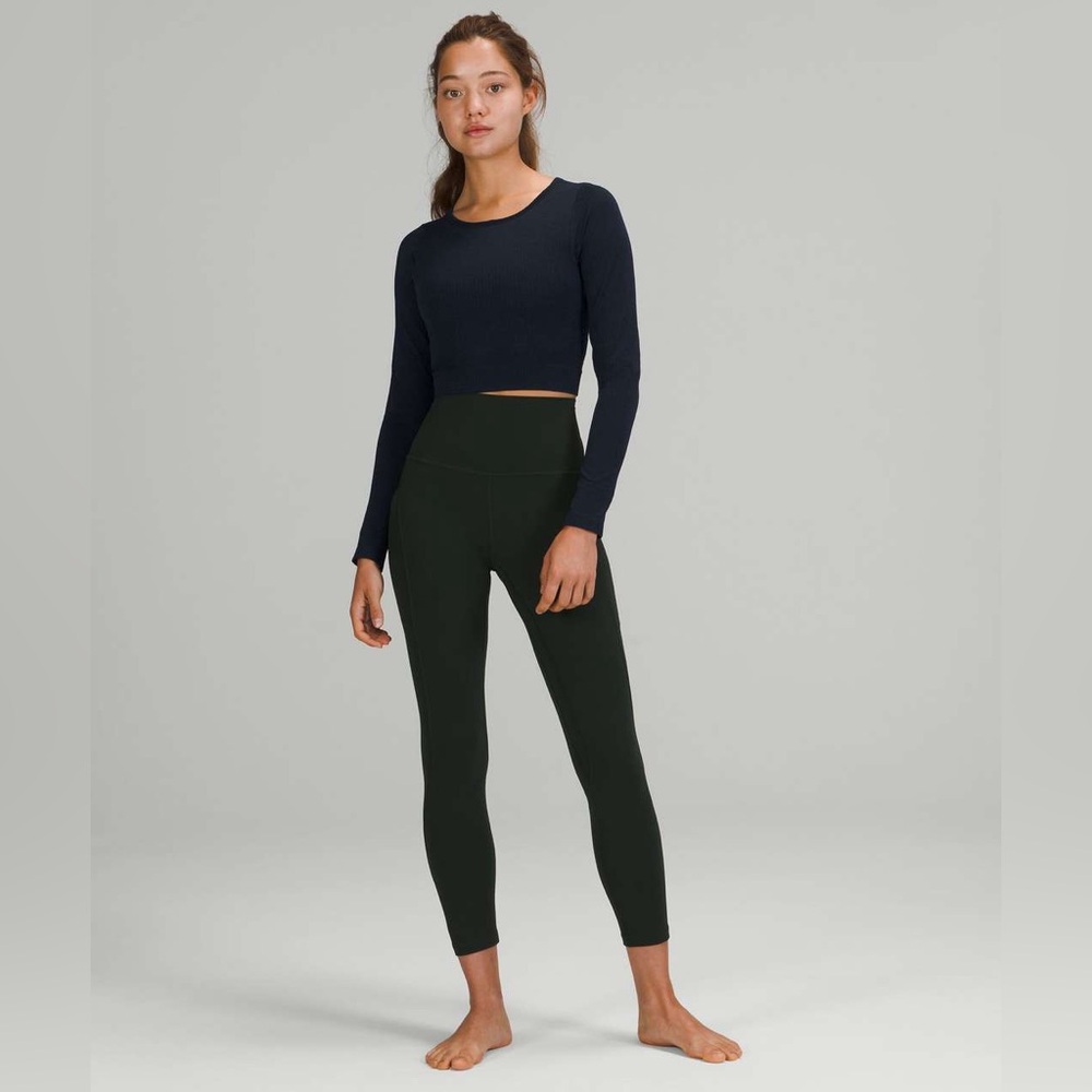 Lululemon Ebb To Street Long Sleeve Crop Top True Navy Size 6 Seamless Yoga